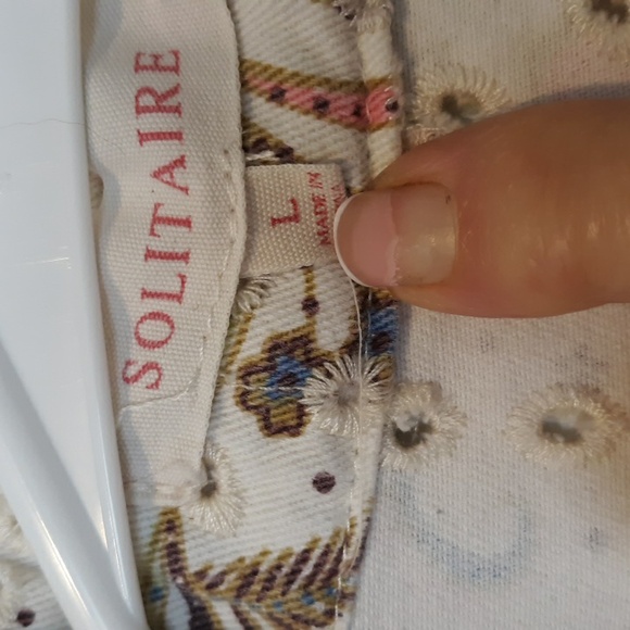 Solitaire Anthropologie Embroidered Cotton Eyelet Multicolor Snap Front Jacket L - Picture 8 of 8